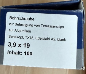 Schrauben A2 zur Rinnenbefestigung am Halter 3,9x19mm 100Stk.